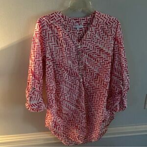 Foxcroft Red and White Geometric Button Down Shirt